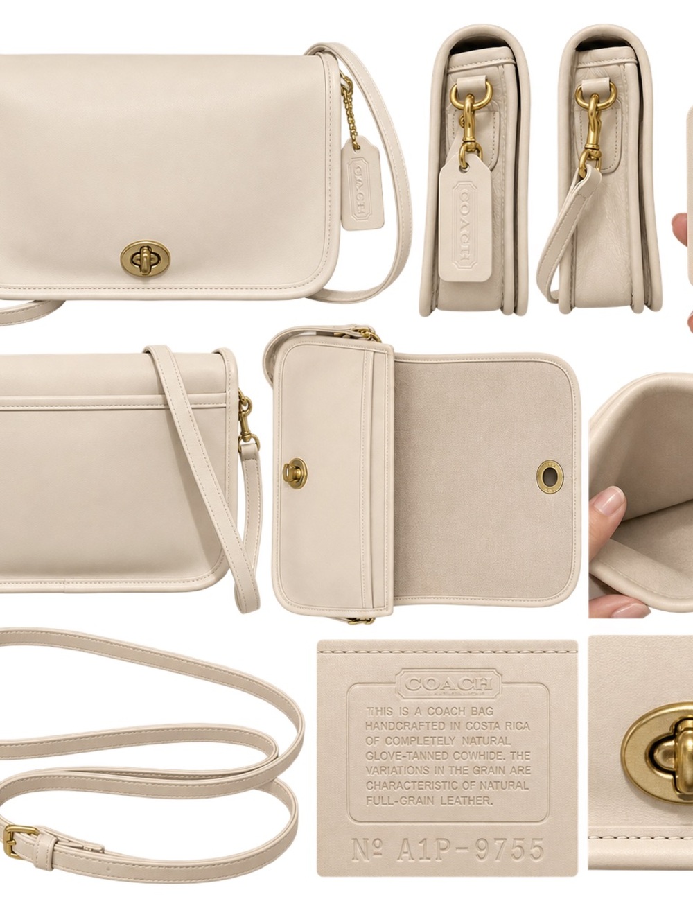 Vintage Coach 9755 Pocket Purse Cream Leather Crossbody